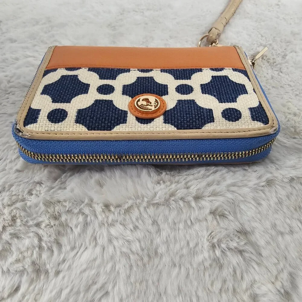 Spartina Blue Orange Zip Around Wallet Wristlet